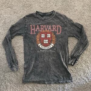 Harvard Grey Acid Washed Distressed Long Sleeve Shirt Size Men's Small